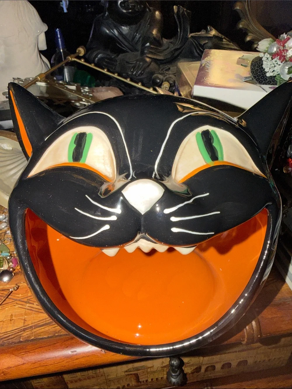 Black & Orange Ceramic Cat Treat Bowl